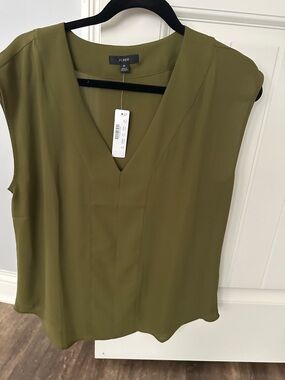 J. Crew Olive-Green V-Neck Sleeveless Blouse